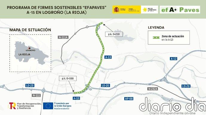 Transportes finaliza las obras de rehabilitación con firmes sostenibles de 5,2 kilómetros de la A-13 en Logroño