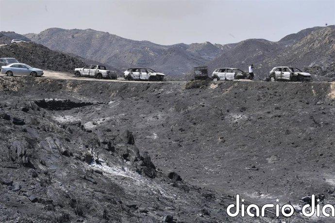 Unos 20 efectivos y dos autobombas trabajan esta noche en el remate del incendio de Los Gallardos (Almería)