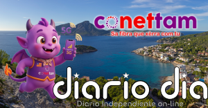 Dimoniet, la mascota de Conettam, en un rincón emblemático de Mallorca. Imagen generada digitalmente, cedida por Conettam.