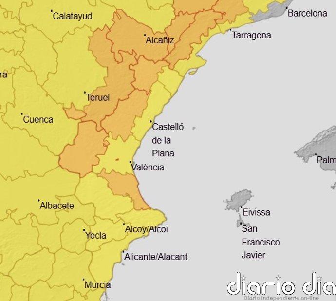 Aemet amplía el aviso naranja por lluvia y tormentas a varias zonas de Valencia y el interior sur de Castellón