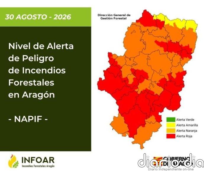 Alerta roja por peligro de incendios forestales en 12 zonas de Aragón