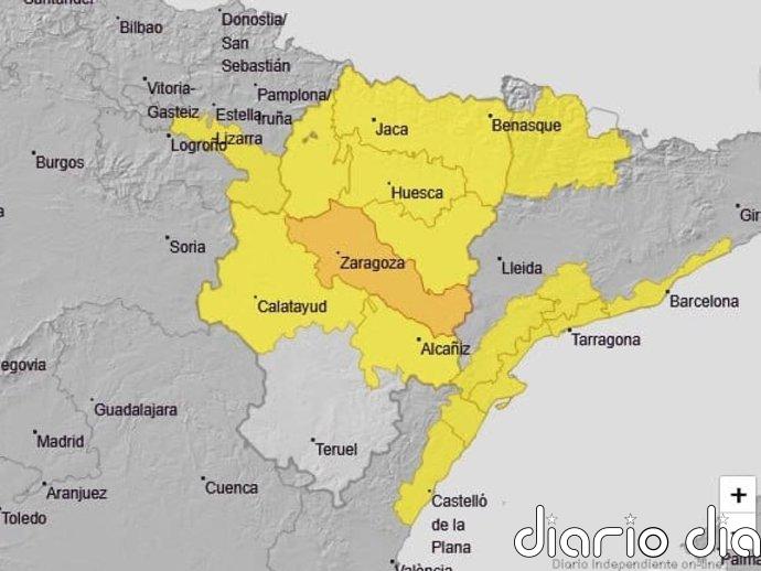 Aviso naranja por tormentas en la Ribera del Ebro y amarillo en otras zonas de Aragón para este sábado