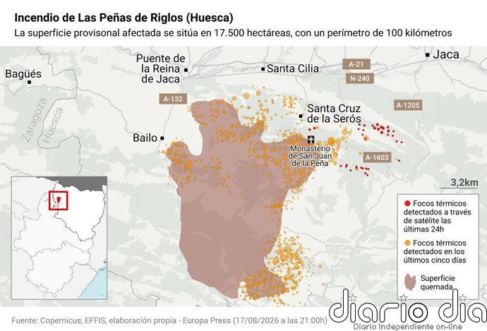 El incendio de Las Peñas de Riglos (Huesca) evoluciona favorablemente tras arder 17.500 hectáreas