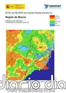 El nivel de riesgo de incendio forestal este jueves es alto en la Cuenca de Mula, Guadalentín, Litoral este y Noroeste