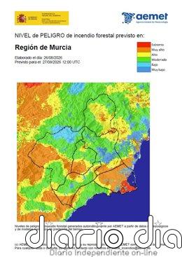 El nivel de riesgo de incendio forestal este jueves es alto en la Cuenca de Mula, Guadalentín, Litoral este y Noroeste