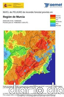 El nivel de riesgo de incendio forestal este viernes es extremo en la Cuenca de Mula y Guadalentín