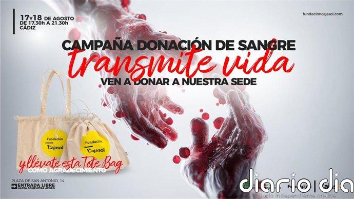 Fundación Cajasol colabora con una campaña de donación de sangre el 17 y 18 de agosto en Cádiz