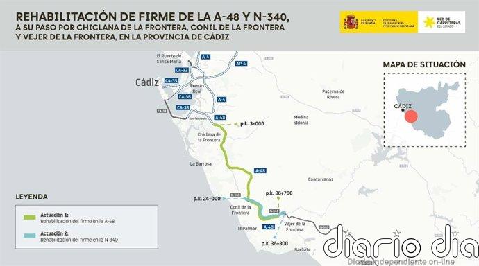 Gobierno adjudica 22,7 millones para la rehabilitación del firme en 46 kilómetros de la A-48 y la N-340 en Cádiz