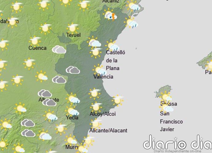 Intervalos nubosos, precipitaciones débiles y dispersas y máximas en descenso este miércoles en la Comunitat Valenciana