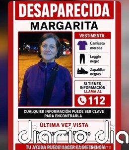 La búsqueda civil de la desparecida en Palomares se suspende y la Guardia Civil continuará la investigación Margarita, mujer desaparecida desde el martes en la localidad conquense de Palomares del Campo.