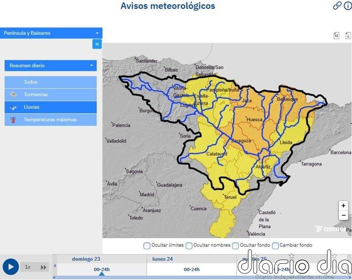 La CHE advierte de posibles crecidas súbitas en cauces menores y barrancos por riesgo de lluvias intensas