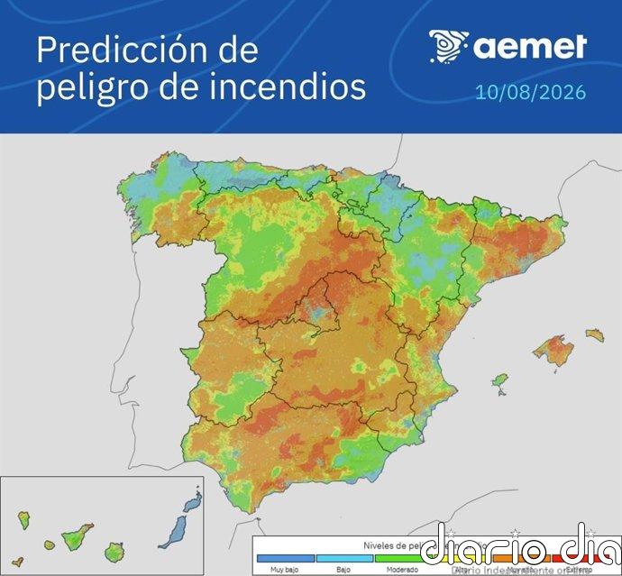 La semana empieza con peligro de incendios muy alto en buena parte de la Península y Baleares