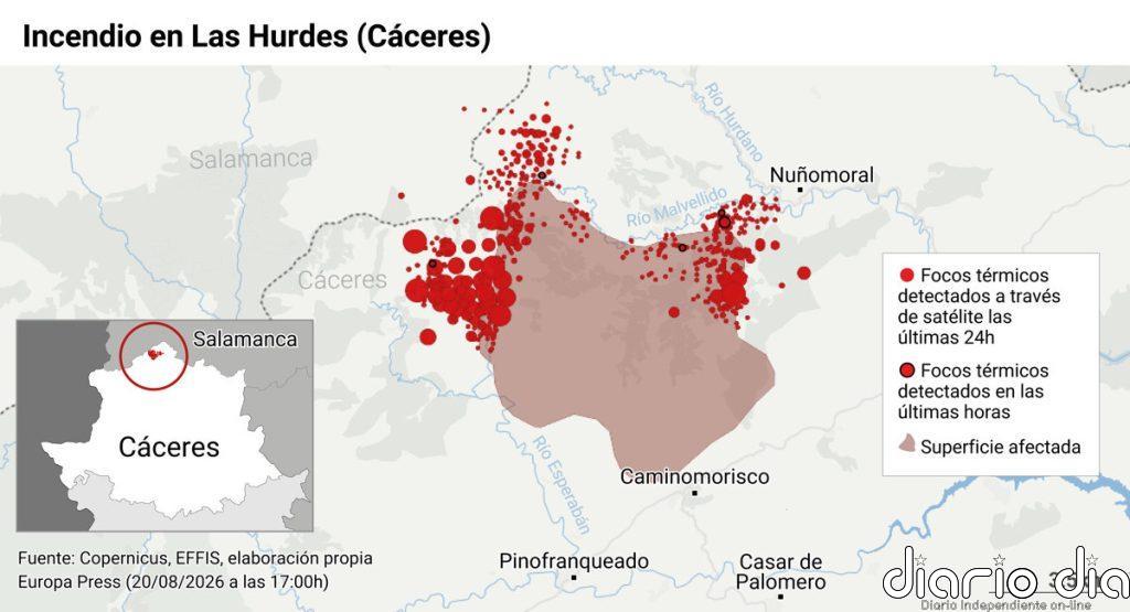 Lo más complicado en Las Hurdes está en que el fuego salte el río Malvellido y lleve a redimensionar el dispositivo