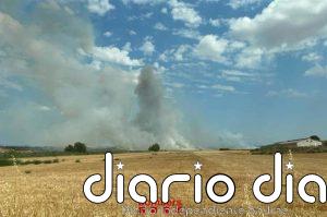 Los Bombers trabajan con 11 dotaciones en un incendio en un campo segado de Agramunt (Lleida)