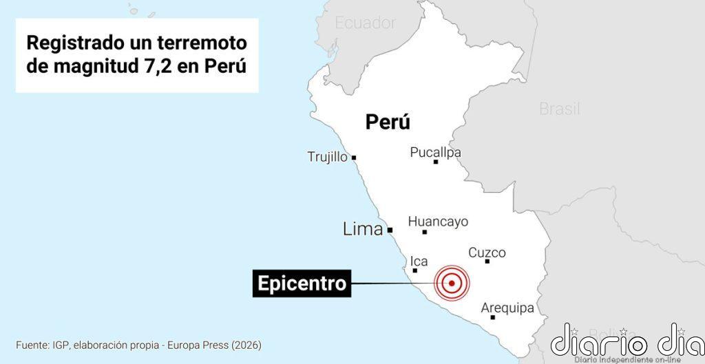 Registrado un terremoto de magnitud 7,2 en el sur de Perú