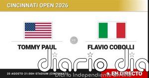 Tommy Paul - Flavio Cobolli, en directo hoy: sigue el partido de Cincinnati Open