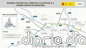 Transportes avanza con las obras de rehabilitación del firme en la Ronda Norte de Zaragoza en la autovía A-2