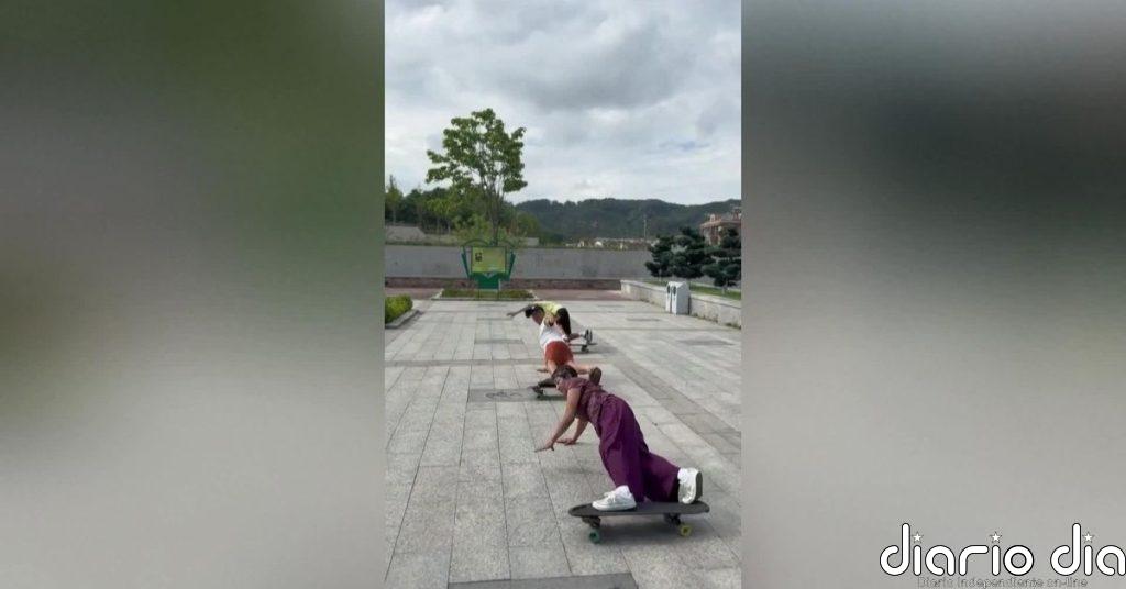 Una sexagenaria china causa sensación en redes sociales por sus malabares sobre un monopatín