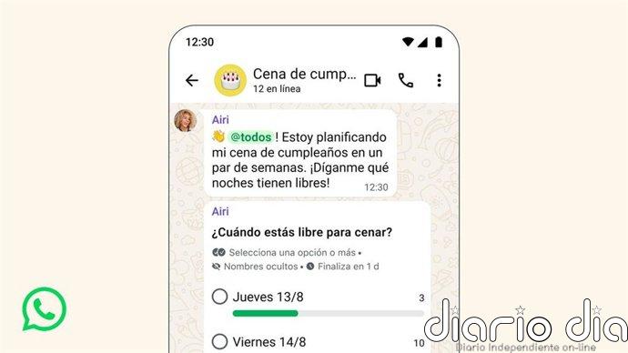 WhatsApp renueva los chats grupales con las encuestas avanzadas, la mención '@todos' y la creación rápida de grupos