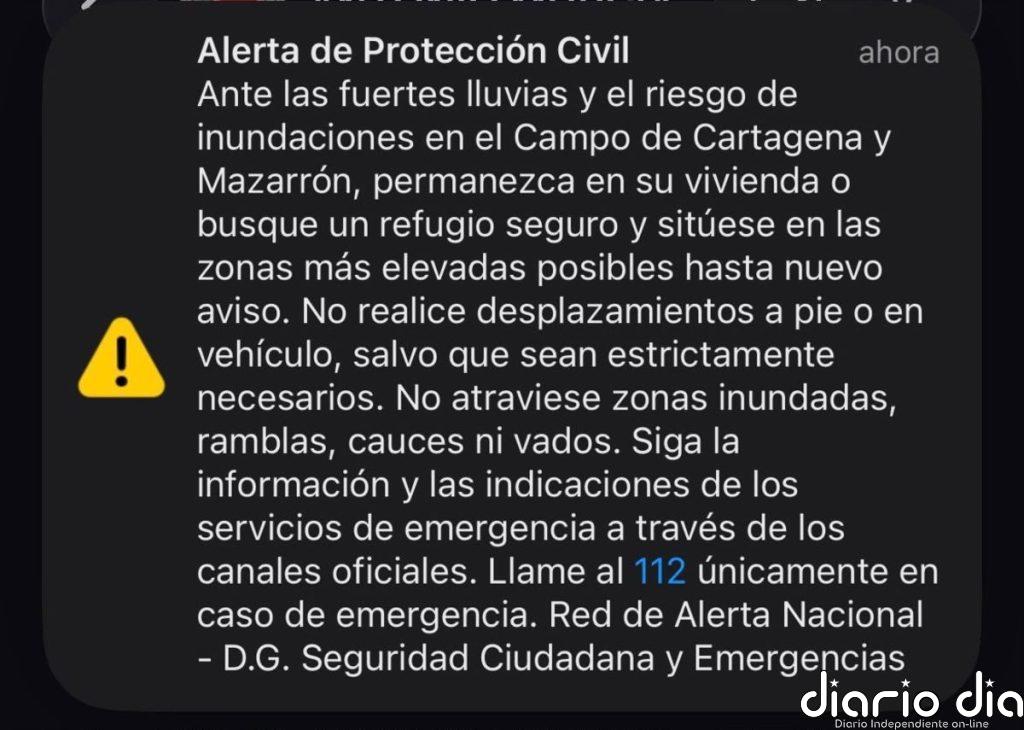 Activada la fase de emergencia, en situación operativa 1, del Plan Inunmur en el Campo de Cartagena y Mazarrón