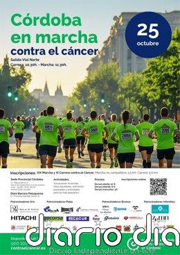 Córdoba marcha contra el cáncer el próximo 25 de octubre con novedades para toda la familia, mascotas incluidas Cartel de la marcha contra el cáncer en Córdoba.