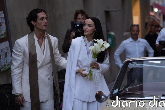 Damiano David y Dove Cameron desafían los códigos nupciales con estos looks en su idílica boda en la Toscana
