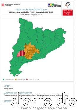 El Meteocat emite un aviso por tiempo violento en la comarca de Les Garrigues (Lleida)