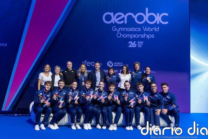 España se cuelga el bronce en trío y equipos en el Mundial de Gimnasia Aeróbica de Pamplona