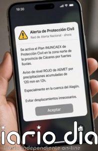 La Junta envía un mensaje Es-Alert por la activación del Plan Inuncaex en la zona norte de la provincia de Cáceres
