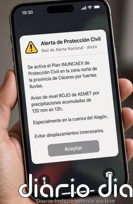 La Junta envía un mensaje Es-Alert por la activación del Plan Inuncaex en la zona norte de la provincia de Cáceres