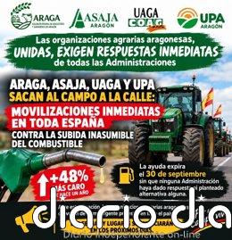 Las organizaciones profesionales agrarias aragonesas se movilizarán ante el precio del gasóleo y los fertilizantes