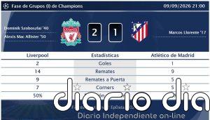 Liverpool 2 - 1 Atlético de Madrid | Resumen, goles y resultado del partido de hoy