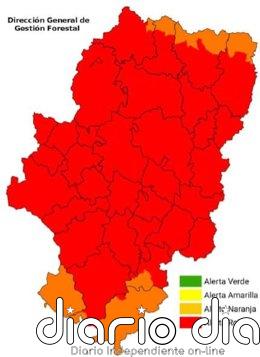 Se mantiene la alerta roja en gran parte de Aragón por peligro de incendios forestales para este domingo