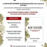 Acise organiza en Cáceres la presentación del libro 'Una sociedad terrible: miedo y decepción' de Marcelo Sánchez-Oro