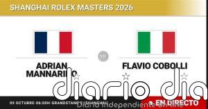 Adrian Mannarino - Flavio Cobolli, en directo hoy: sigue el partido de Shanghai Rolex Masters
