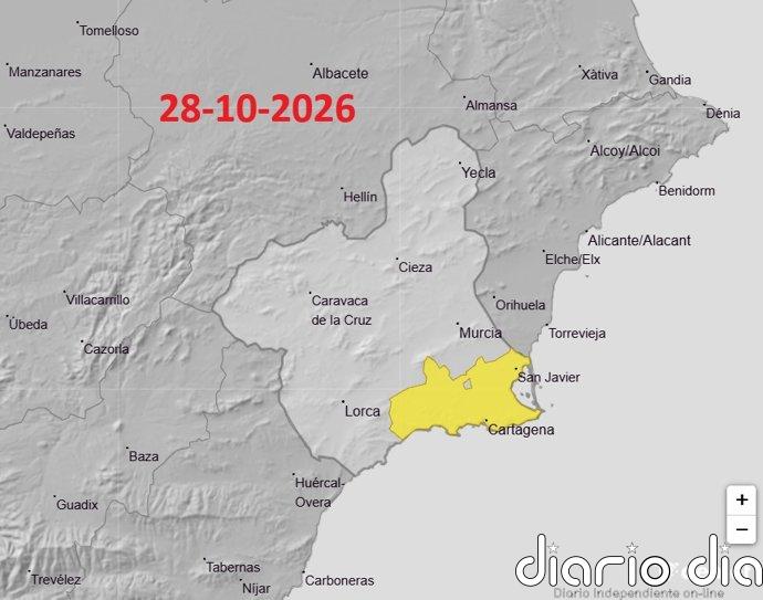 Aemet desactiva el aviso amarillo por lluvias en la Vega del Segura y lo mantiene en el Campo de Cartagena y Mazarrón