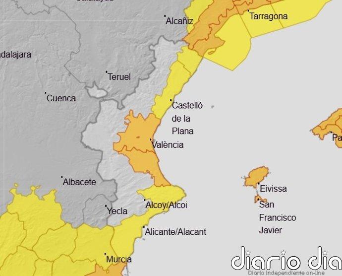 Aemet rebaja a naranja y amarillo los avisos meteorológicos en la Comunitat Valenciana