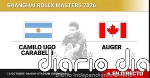 Camilo Ugo Carabelli - Felix Auger-Aliassime, en directo hoy: sigue el partido de Shanghai Rolex Masters
