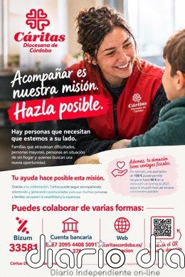 Cáritas Córdoba lanza una campaña de captación de fondos, bajo el lema de 'Acompañar es nuestra misión'