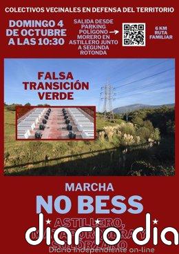 Colectivos Vecinales en Defensa del Territorio convocan el fin de semana dos marchas contra la "falsa transición verde" Cartel de la marcha que sale de Astillero.