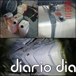 Detenidas dos personas en Beriáin al ser sorprendidas robando gasoil de varios camiones Imagen del material interceptado