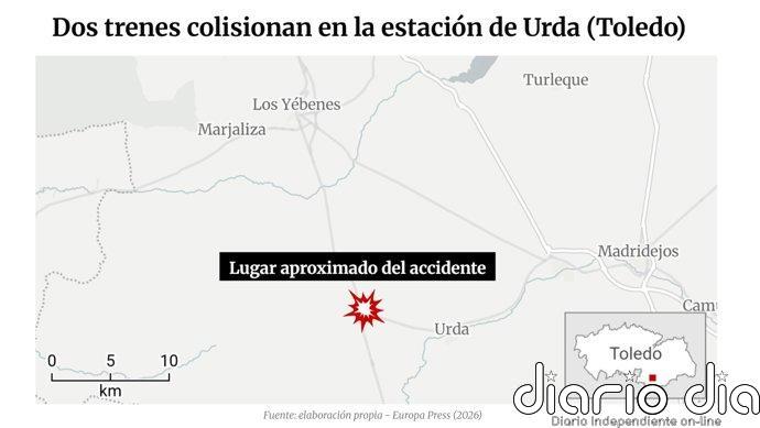 Dos vagones del tren Iryo siniestrado en Urda (Toledo) descarrilaron tras ser alcanzados por un tren de Renfe