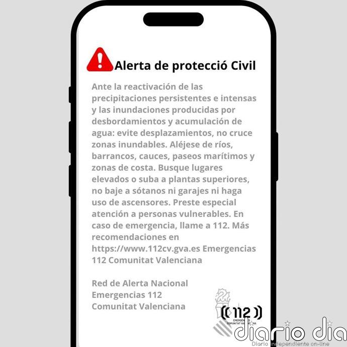 Emergencias envía un segundo ES-Alert del litoral sur de Valencia y litoral norte e interior de Alicante