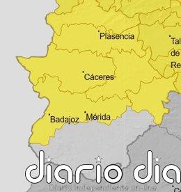 Gran parte de Extremadura estará este domingo en alerta amarilla por lluvias y tormentas Alertas en Extremadura para el 4 de octubre