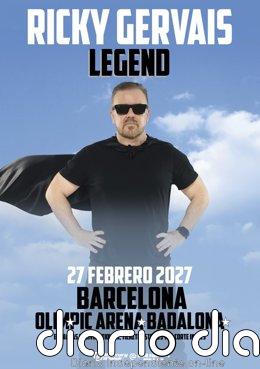 Ricky Gervais actuará el 27 de febrero en Badalona (Barcelona) con su nuevo espectáculo 'Legend'