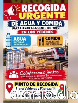 Vecinos de Los Yébenes se movilizan para llevar agua y comida a los afectados por el siniestro ferroviario